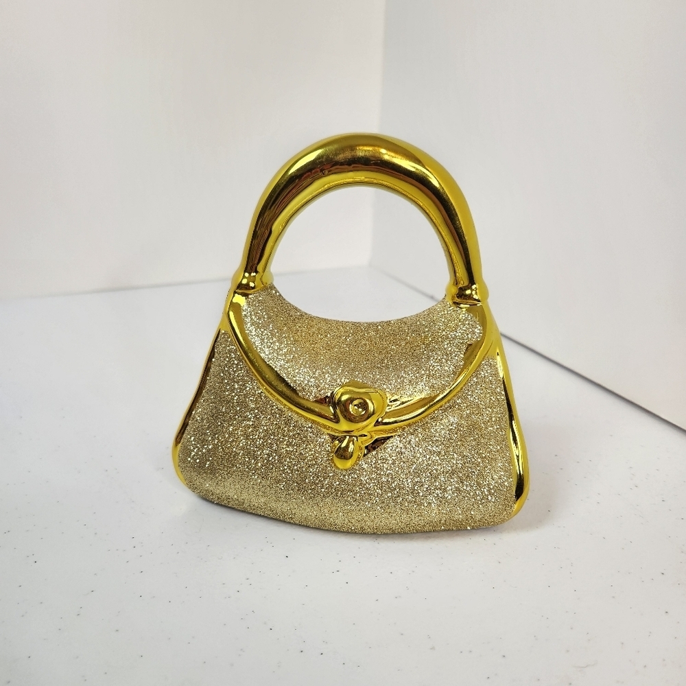 Gold Glitter Purse Piggy Bank Home Decor Beauty Room Luxe Cute